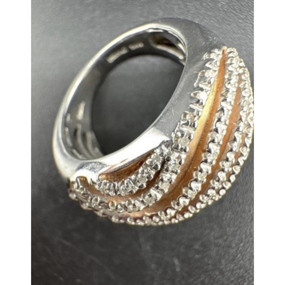 JWBR Two Tone Diamond Dome Rose Gold Plate Sterling Silver Ring Size 6 #475 - Picture 3 of 3